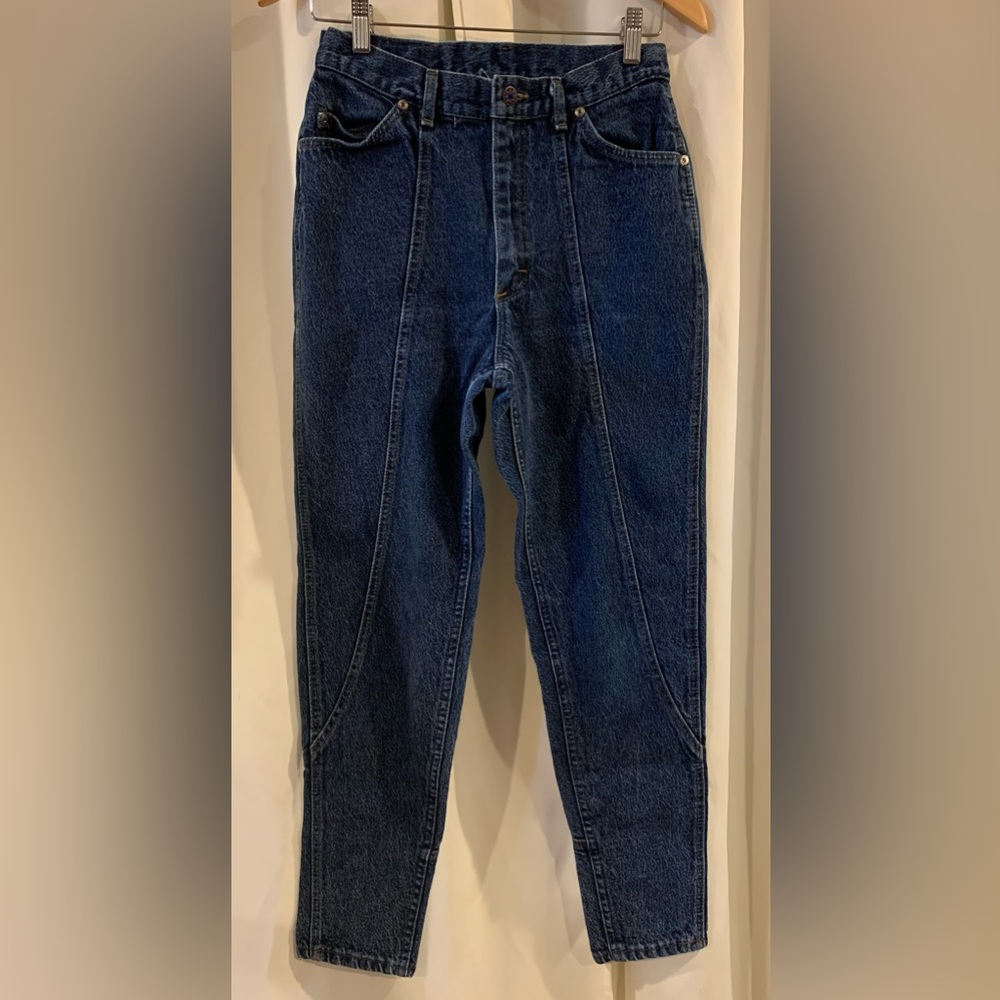 Vintage Lee Jeans high rise dark‎ wash detailed seaming tapered leg Size 11